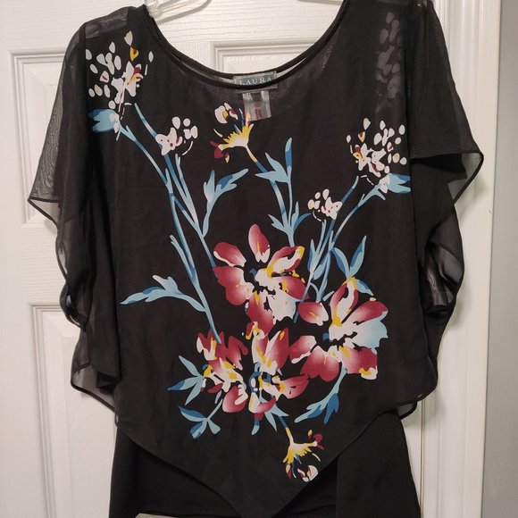 Laura Petite XS black see through top with lining. - Picture 1 of 8